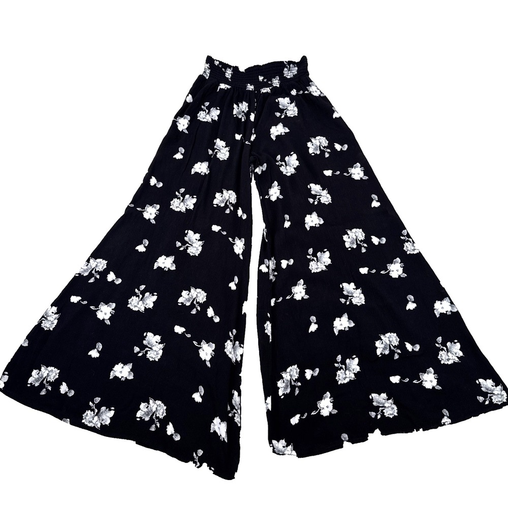 Dark Floral Palazzo Pants L Boho Chic Indie Whimsigoth Fairy Grunge Romantic 90s